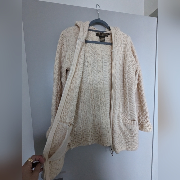 Inis Crafts Ireland Merino Wool Fisherman Zip Front Hooded Cardigan Swea… - Picture 5 of 12